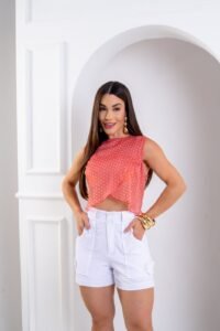 Blusa Cropped com Gola Assimétrico